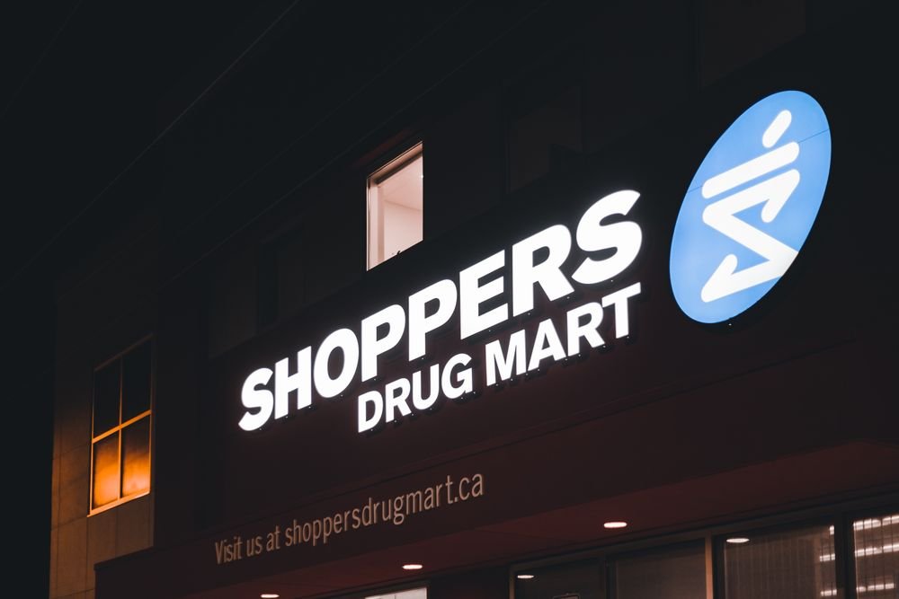 Pharmacy LED sign at night